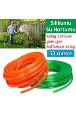 Silikonlu Bahçe Hortumu-50 Metre-Kırılmaz-Kolay Katlanır-Dayanıklı-Tüm Musluklara Uyumlu-Yumuşak - Görsel 2